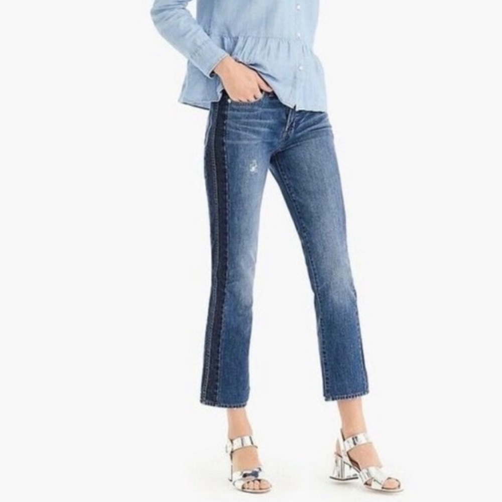 J CREW Jeans Vintage Straight Leg High Rise Two Tone Sides Stretch Denim Size 26